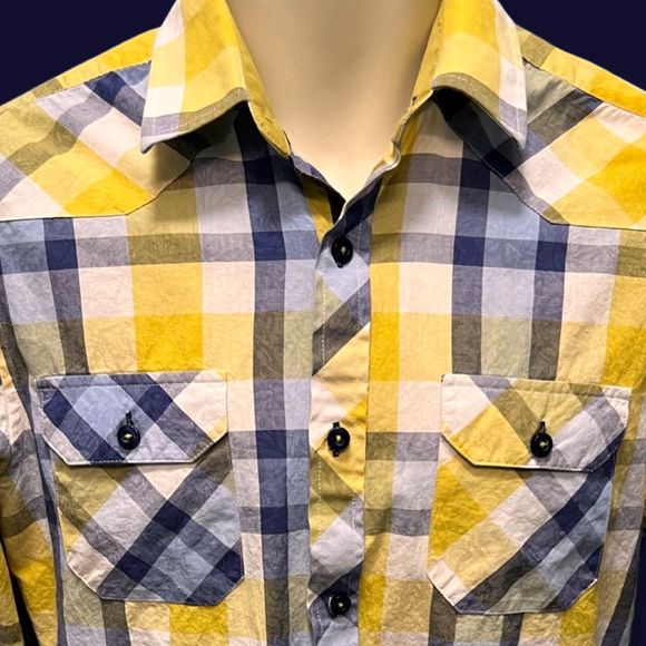 John Lennon Yellow/Blue Button Up Shirt Size Medium - Picture 4 of 6